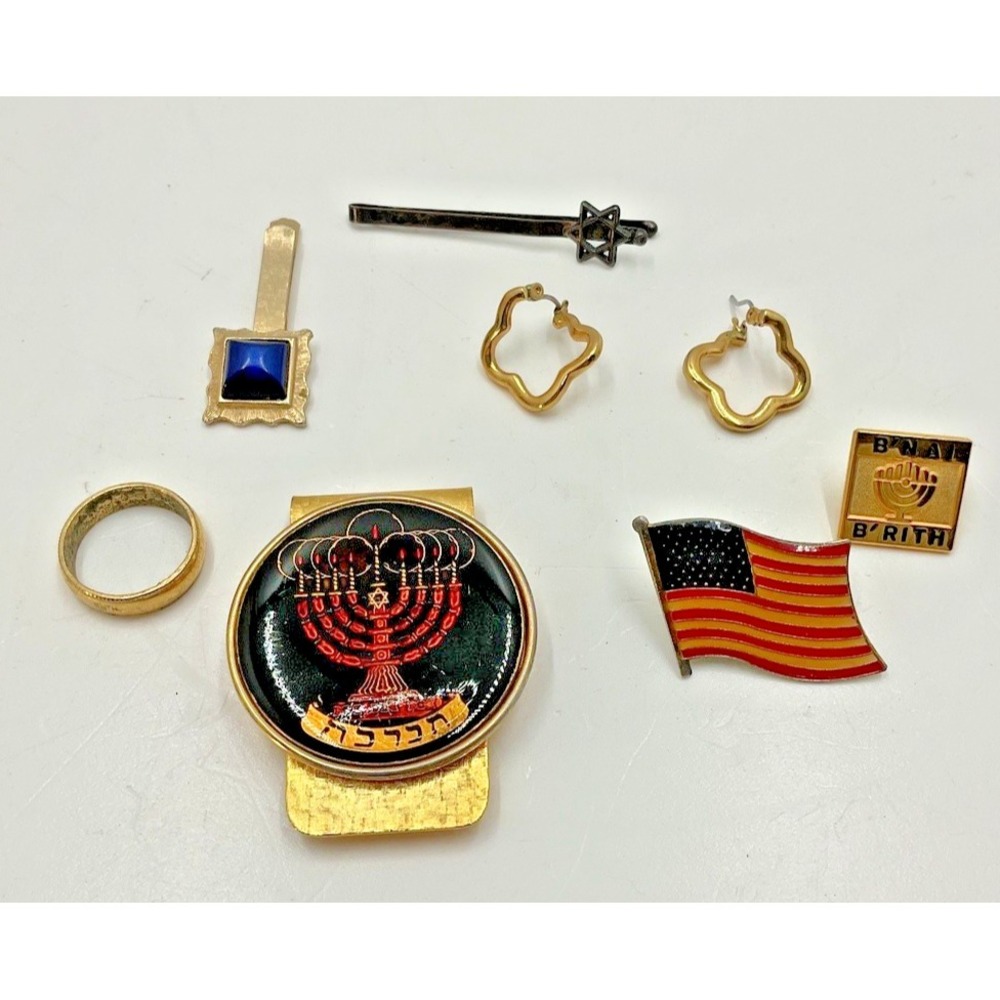 Vintage Jewish Jewelry Lot Menorah Money‎ Clip Star of David Pin